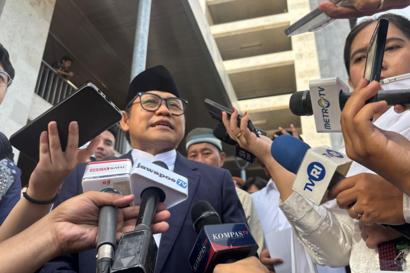 Menteri Koordinator Bidang Pemberdayaan Masyarakat, Muhaimin Iskandar atau Cak Imin di Masjid Istiqlal, Jakarta, Senin (31/3/2025).