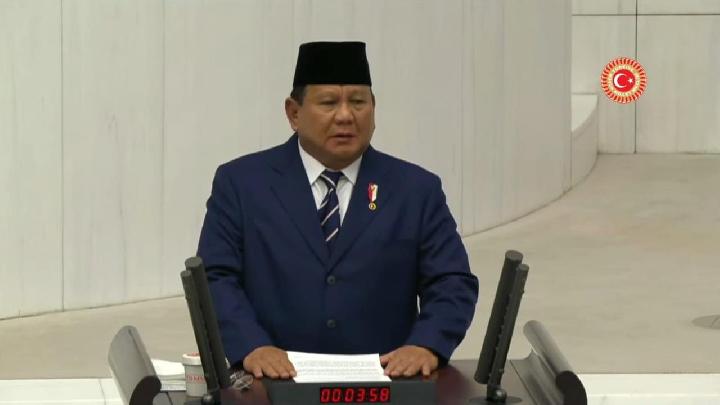 Presiden Prabowo Subianto menyampaikan pidato di hadapan anggota Parlemen Turki, Ankara, Kamis, 10 April 2025. Tangkapan layar akun YouTube TBMM- Trkiye Byk Millet Meclisi