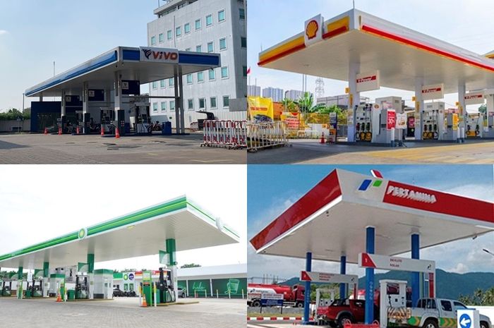 Foto ilustrasi SPBU Pertamina, Shell, BP, dan Vivo. Jelang akhir bulan, semua harga BBM turun